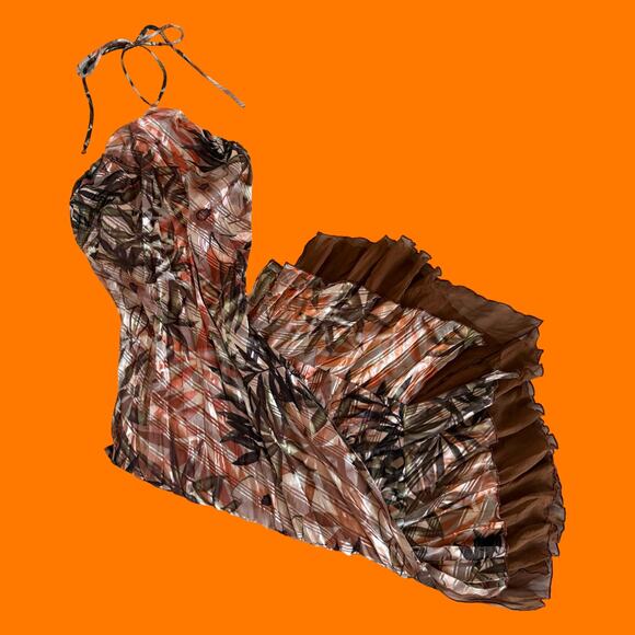 00's vintage earthy silk chiffon y2k halter asymmetrical dress Size 6 caché - Picture 2 of 15